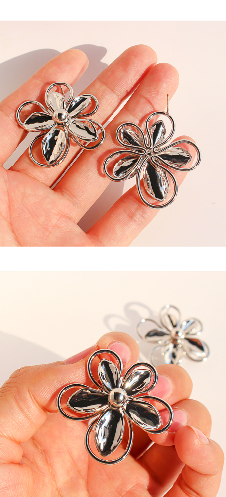 3D Hollow Large Flower Stud Earrings Artistic Line Petal Earrings Women's Accessories 1134 Geometric Hypoallergenic
