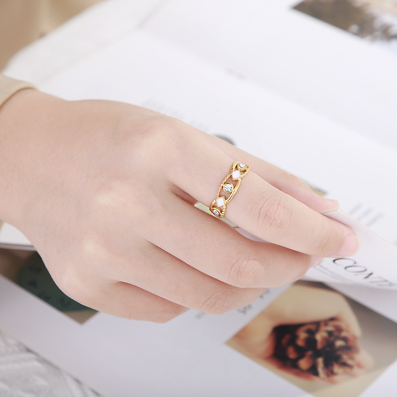 PVD Coated 18K Gold Plated Geometric Stainless Steel Resin Fashion Waterproof Non Tarnish Open Ring