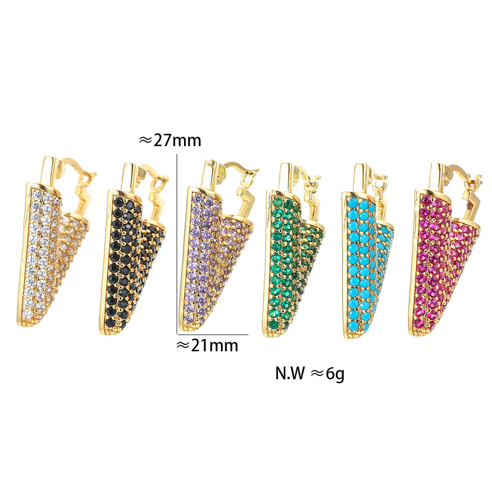 Nihaojewelry Wholesale Jewelry Colored Micro-inlaid Zircon Inverted Triangle Copper Earrings