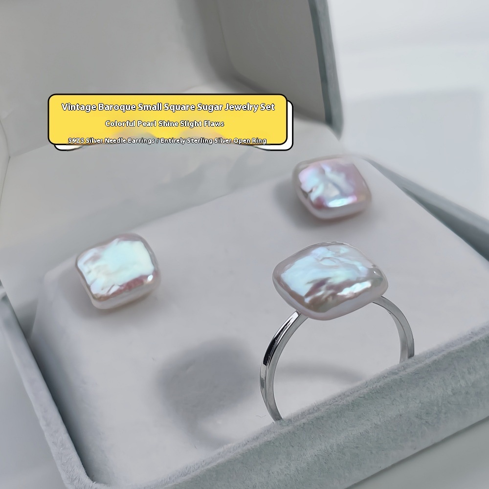 Retro Silver Needle Earrings And Open Ring Jewelry Set 925 Sterling Silver Through Body Commute Accessories For Women