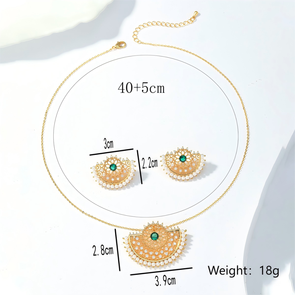 2-Piece Set Copper Inlaid Zircon Fashionable Elegant Ramadan Middle Eastern Hollow Pattern Ethnic Style Women's Earrings Pendant Suitable For Gifts Weddings Engagement Banquets Jewelry Accessories