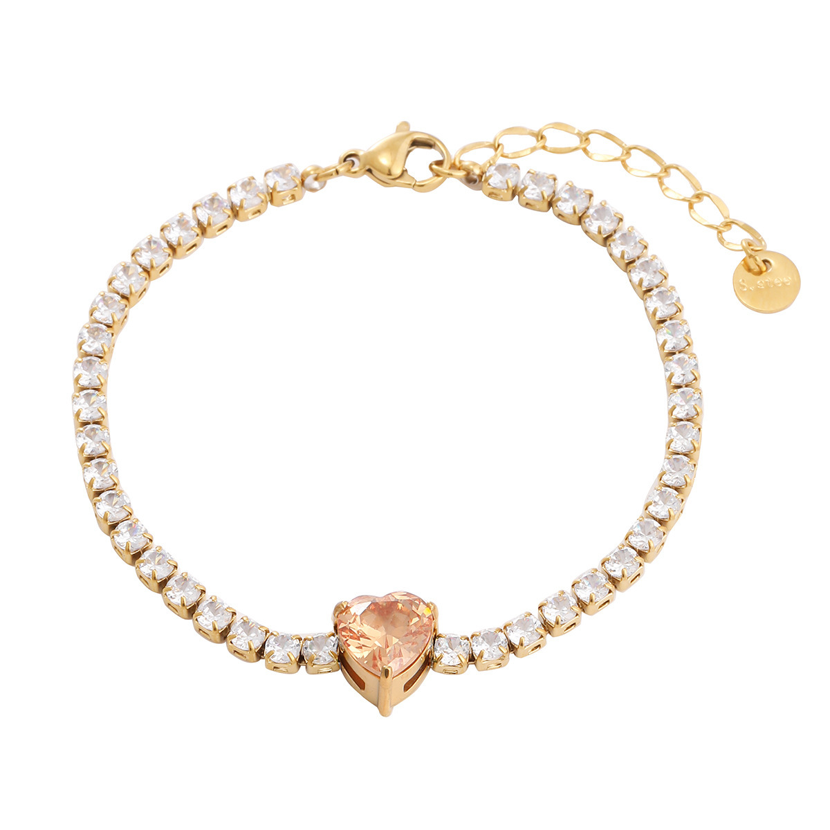 PVD Coated Real Gold Plated Heart Shape 304 Stainless Steel Simple Style Classic Style Waterproof Non Tarnish Bracelets