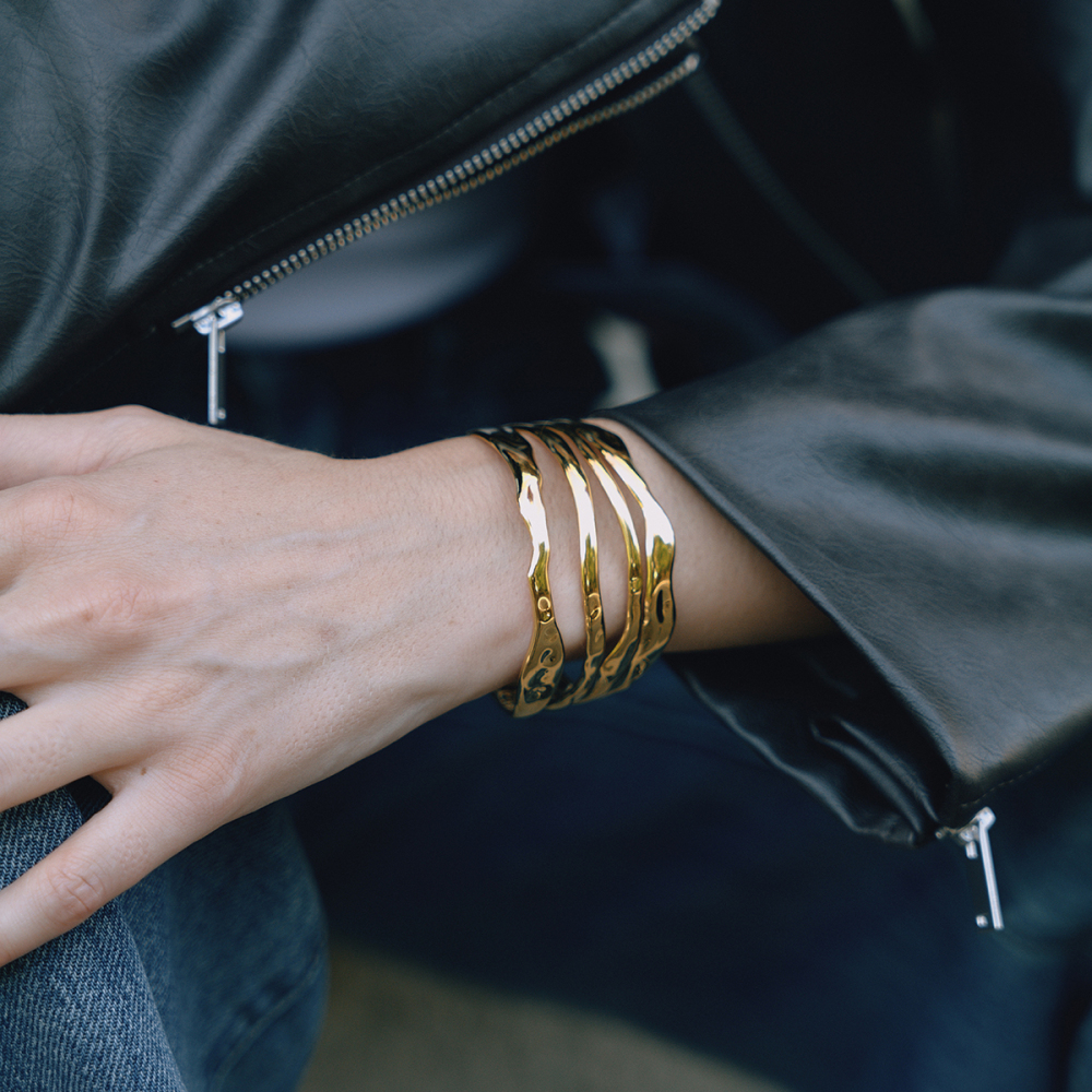 Women's Simple Style 18K Gold 304 Stainless Steel Four-Layer Hollow Open Bracelet Fashion Elegant Jewelry Accessories Vacuum Electroplating (In Furnace) Plated With 18K Real Gold