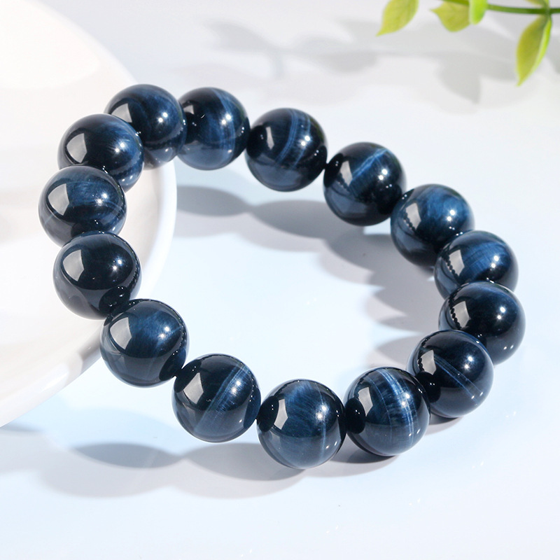 Natural Blue Tiger Eye Stone Bracelet High Quality Wood Chalcedony Lightning Pattern Simple Versatile Bracelet Donghai Gemstone