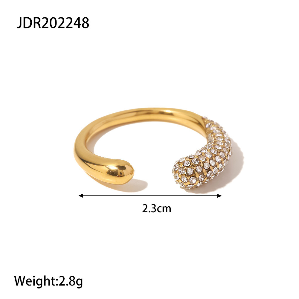 Wholesale Jewelry Fashion Round 316 Stainless Steel  Artificial Diamond PVD Coated Inlay Rings