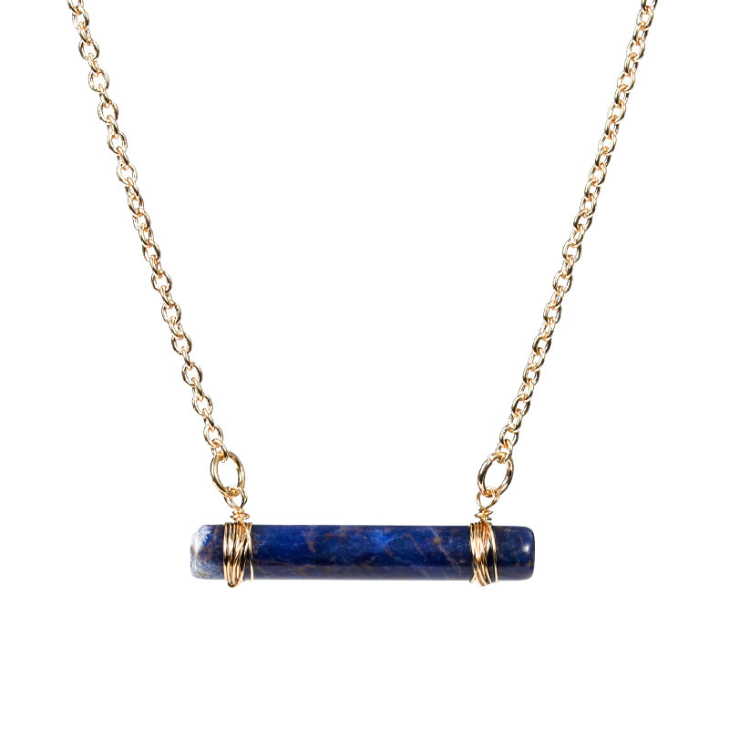 Natural Crystal Cylinder Pendant Necklace Wire Wrapped European And American Pink White Special Irregular Geometric Pattern Gemstone Accessories Alloy Wholesale