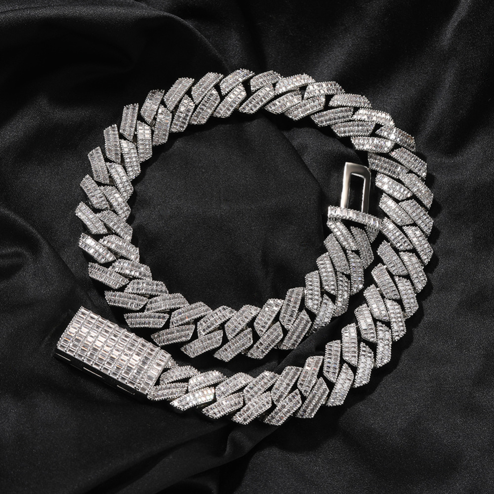 Men's Hip-Hop Necklace Double Row Zircon Fashion Domineering Flip Clasp Luxury Trendy Brand Geometric Pattern Color-Block Alloy Jewelry