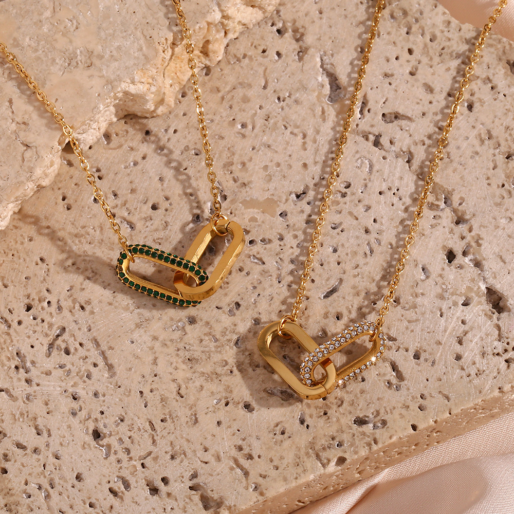 Wholesale Jewelry Fashion Geometric 304 Stainless Steel Zircon 18K Gold Plated Plating Inlay Necklace