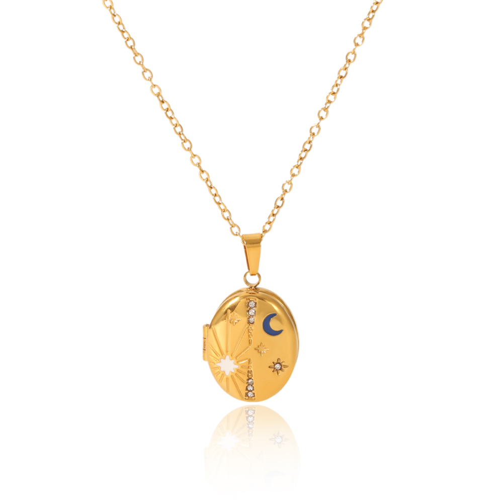 304 Stainless Steel Round PVD Coated Zircon 18K Real Gold Plated Modern Style Artistic Waterproof Non Tarnish Inlay Cable Chain Lobster Trigger Clasp Closure Gold Pendant Necklace