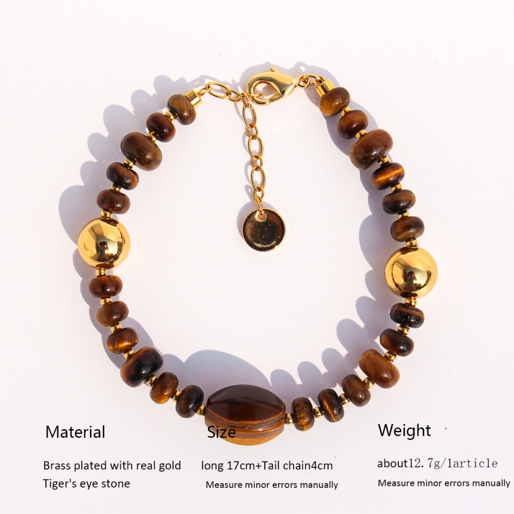 Original Design High-End Natural Tiger Eye Stone Gold Round Bead Necklace Bracelet Waterdrop Earring Set For Ladies Fashion Jewelry Accessories