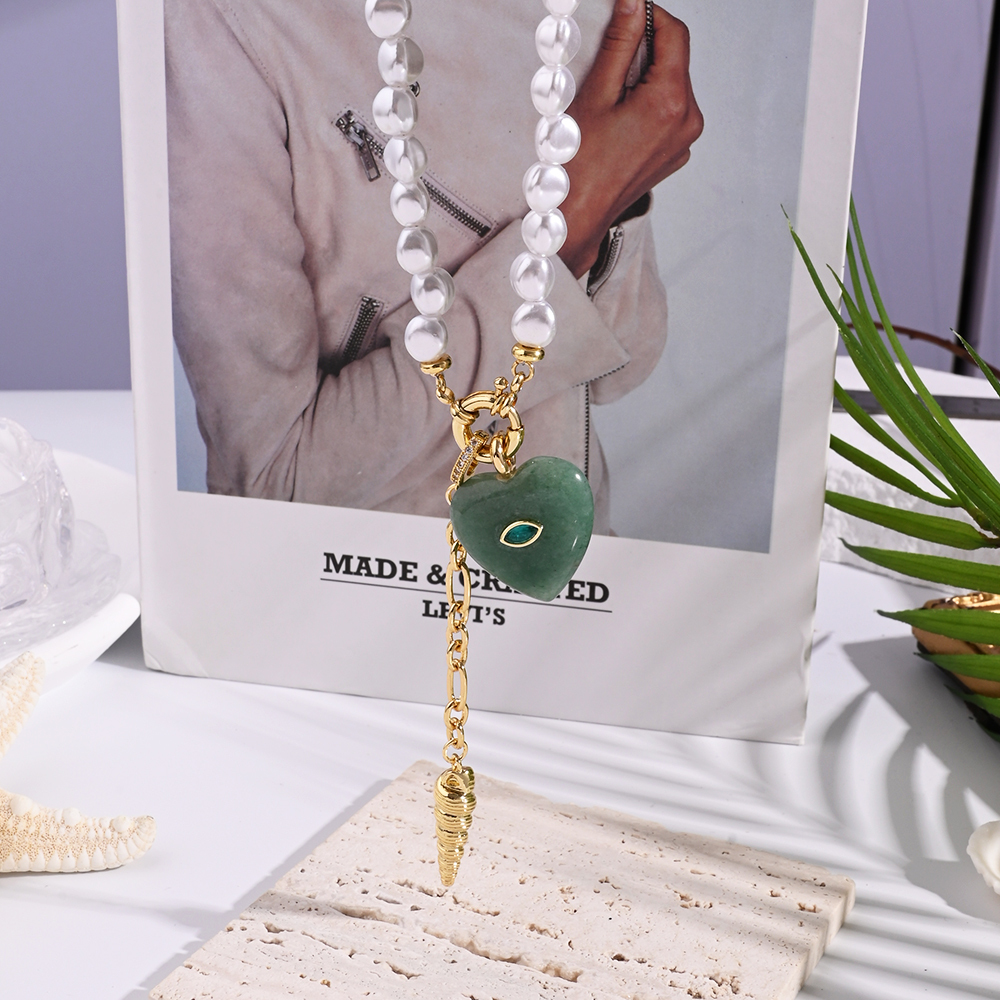 Natural Stone Micro-Set Zircon Shell Flower Heart Necklace Women's Casual Vacation Style Pendant Necklace Four Seasons Universal