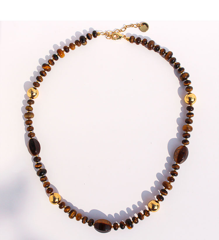 Original Design High-End Natural Tiger Eye Stone Gold Round Bead Necklace Bracelet Waterdrop Earring Set For Ladies Fashion Jewelry Accessories