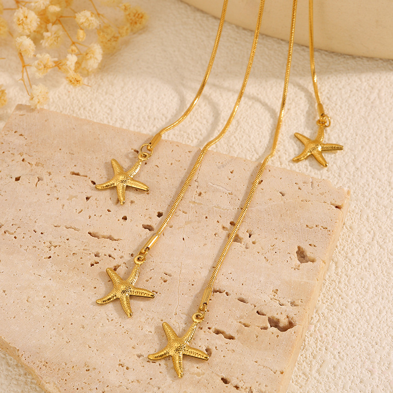 Long Starfish Titanium Steel Necklace Simple Sweater Chain Women's Jewelry Accessories Rose Gold And Silver Colors