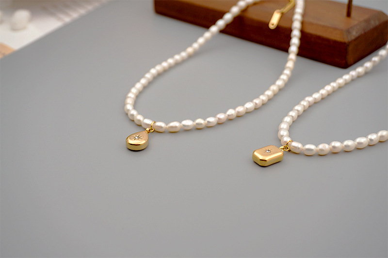 Gold Titanium Steel Water Drop Necklace Freshwater Pearl Retro Collarbone Chain Women's Jewelry Accessories