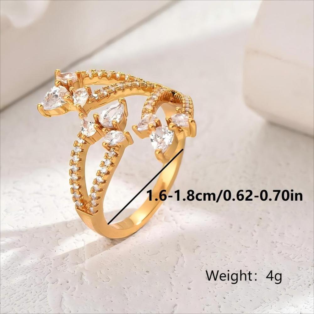 1 Piece Copper Inlaid Zircon Luxurious Gorgeous Palace Style Crown Shape Women's Ring Banquet Party Jewelry Accessories Adult Open
