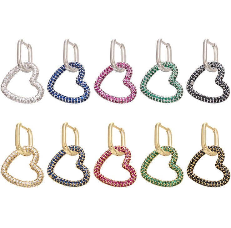 Korean Micro-inlaid Colorful Diamond Heart Earrings Exaggerated Diy Jewelry Accessories Wholesale