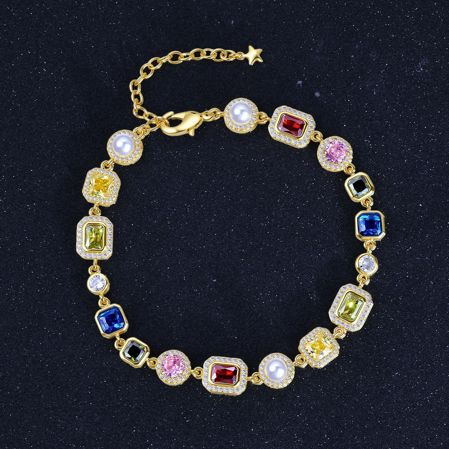 Fashion Chain Necklace Multi-Color Cubic Oxidized Zirconia Gemstone Enamel Pattern Mix Color Hip Hop Jewelry Accessory