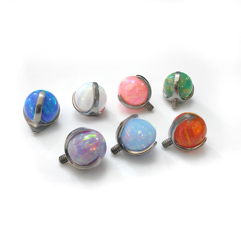 F136 Titanium Opal Ball Ear Studs Three Prong Set Round Ball Piercing Jewelry Accessories Tongue Rings Unisex Wedding Birthday