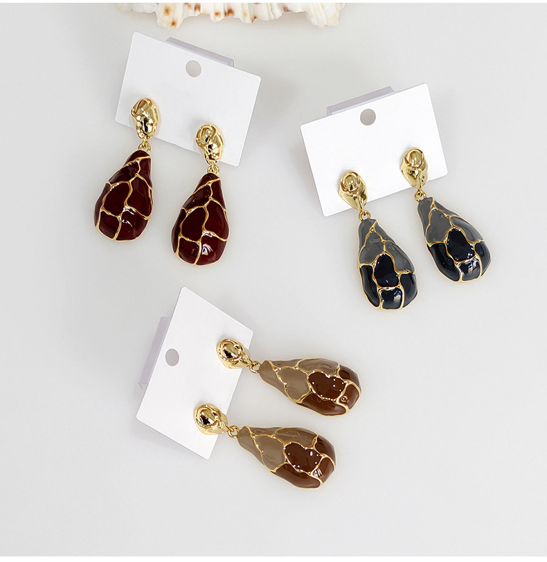 Fashionable Vintage Striped Drip Glaze Earrings For Women French Style Cracked Pattern Puzzle Drop Earrings Water Pattern Accessories