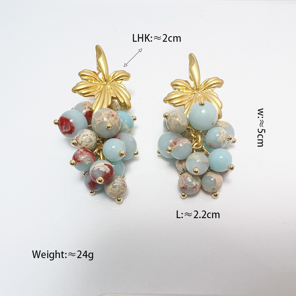 Spanish Grape Earrings Vintage Gold Plated King Stone Purple Crystal Women's Jewelry Accessories Fruit Pattern Gemstone Stud Earrings