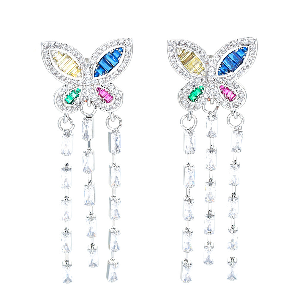Fashion Butterfly Copper Drop Earrings Inlay Zircon Copper Earrings
