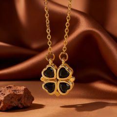 X0859 [Copper Pendant] Black Diamond Four-Leaf Flower Necklace - Gold