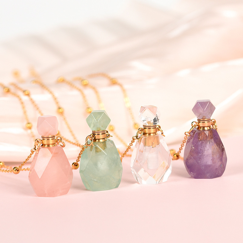 Multicolor Crystal Perfume Bottle Necklace Pendant Simple Personality Amethyst Geometric Pattern Rhodium Plated (Silver) Optional Styles Fashion Jewelry Accessories