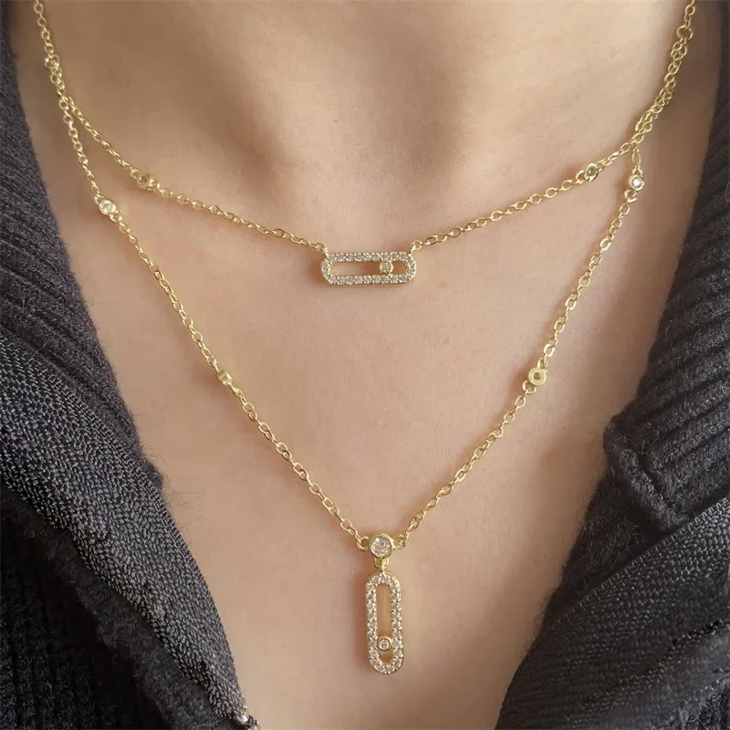 Classic Double Layer Geometric Necklace Earrings Ring Bracelet Set Luxury Fashion Jewelry Accessories For Women