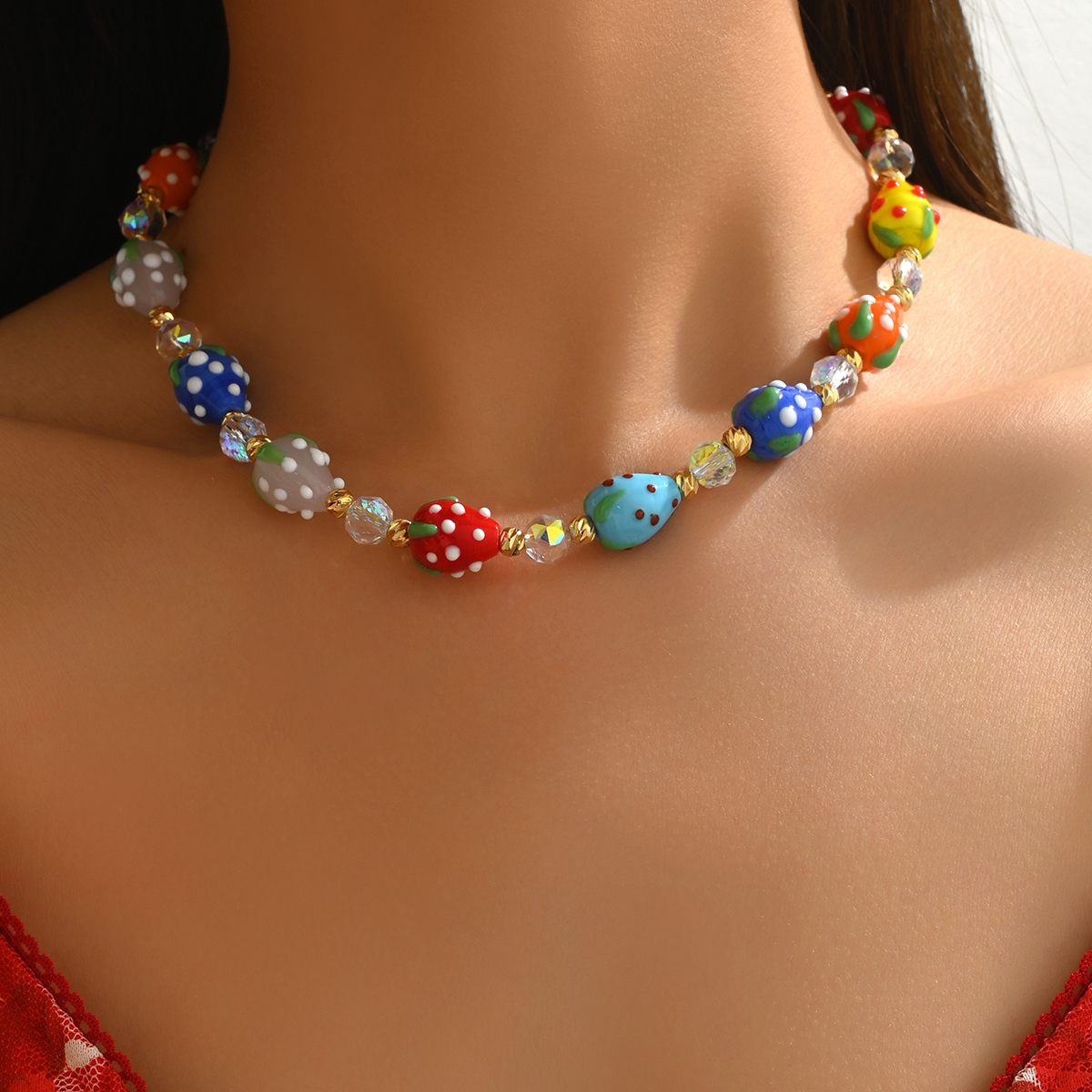 Women's Holiday Vacation Style Copper Color Strawberry Dopamine Design Necklace Suitable For All Occasions