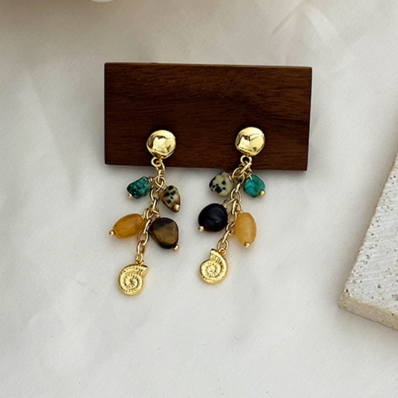 Colorful Natural Stone Earrings Casual Beach Snail Fashion Trendy Hoop Earrings Women's Jewelry Accessories