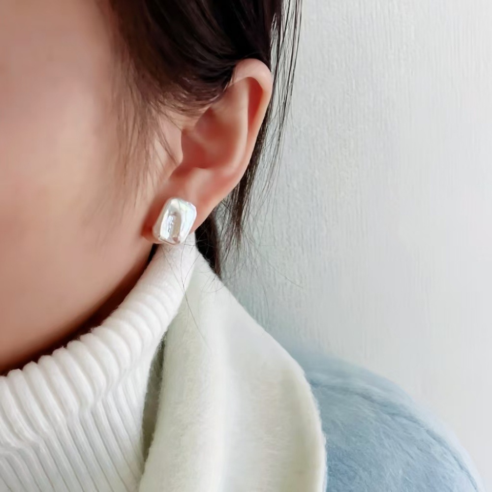 Baroque Style Pure Silver Earrings And Ring Set With Freshwater Pearl Square Design For Women Luxury Personality Jewelry Accessories