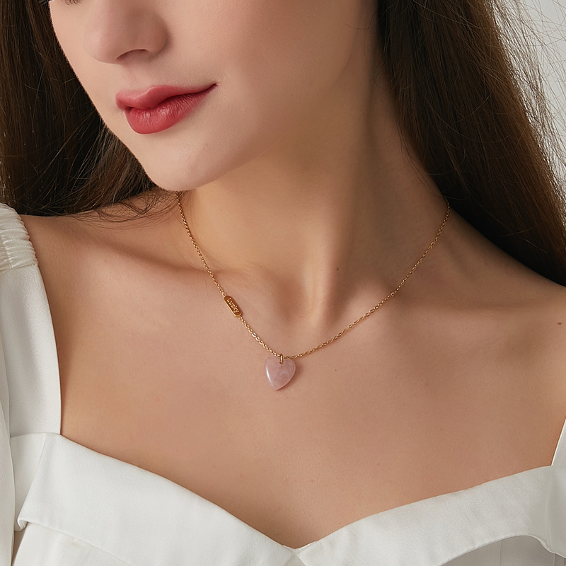 Wholesale Jewelry Fashion Heart Shape 304 Stainless Steel Natural Stone 18K Gold Plated Gold Plated Stainless Steel Necklaces