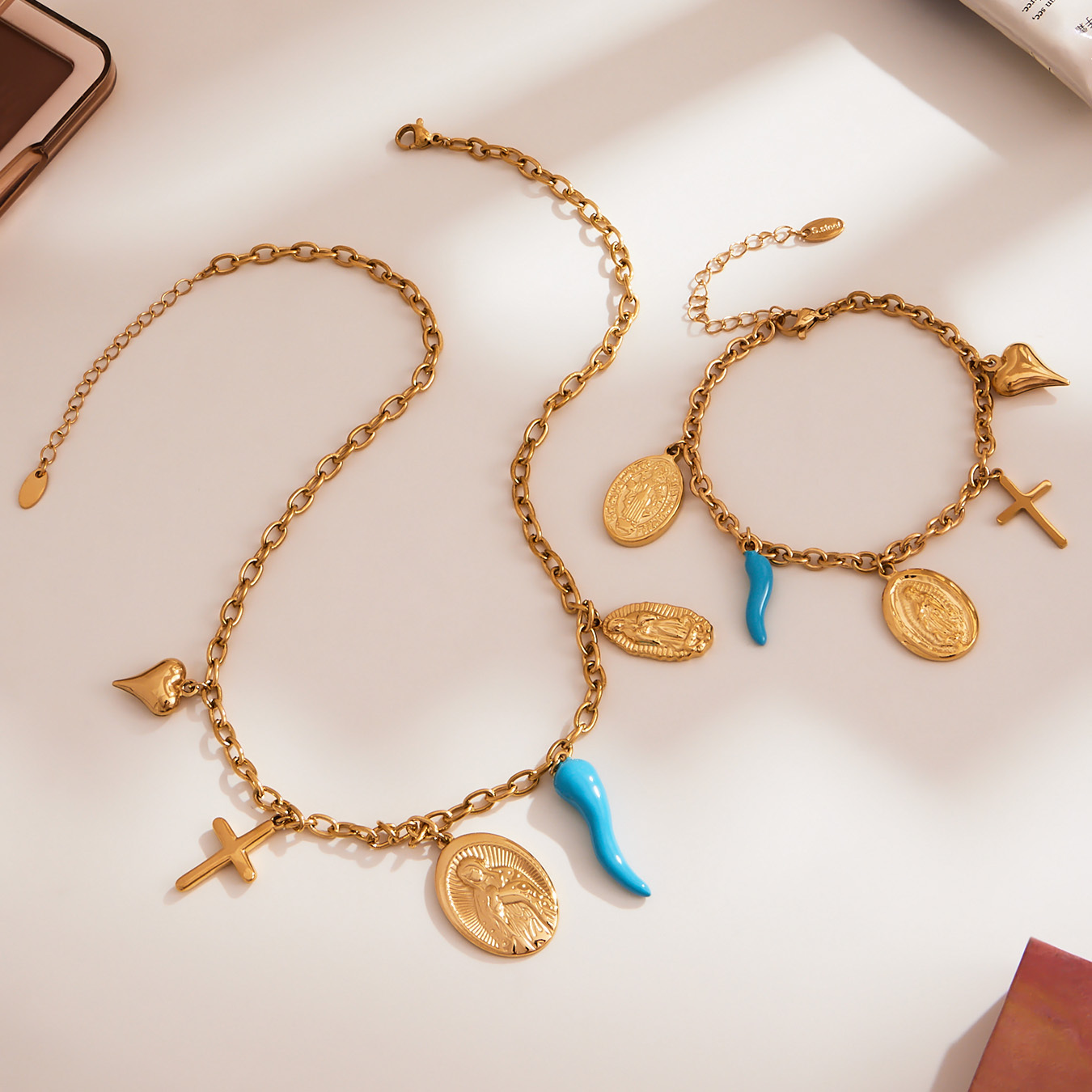 Stainless Steel DIY Multi-Accessories Necklace Bracelet Fashionable Versatile Luxury Jewelry Set Geometric Pattern Vacuum Plated
