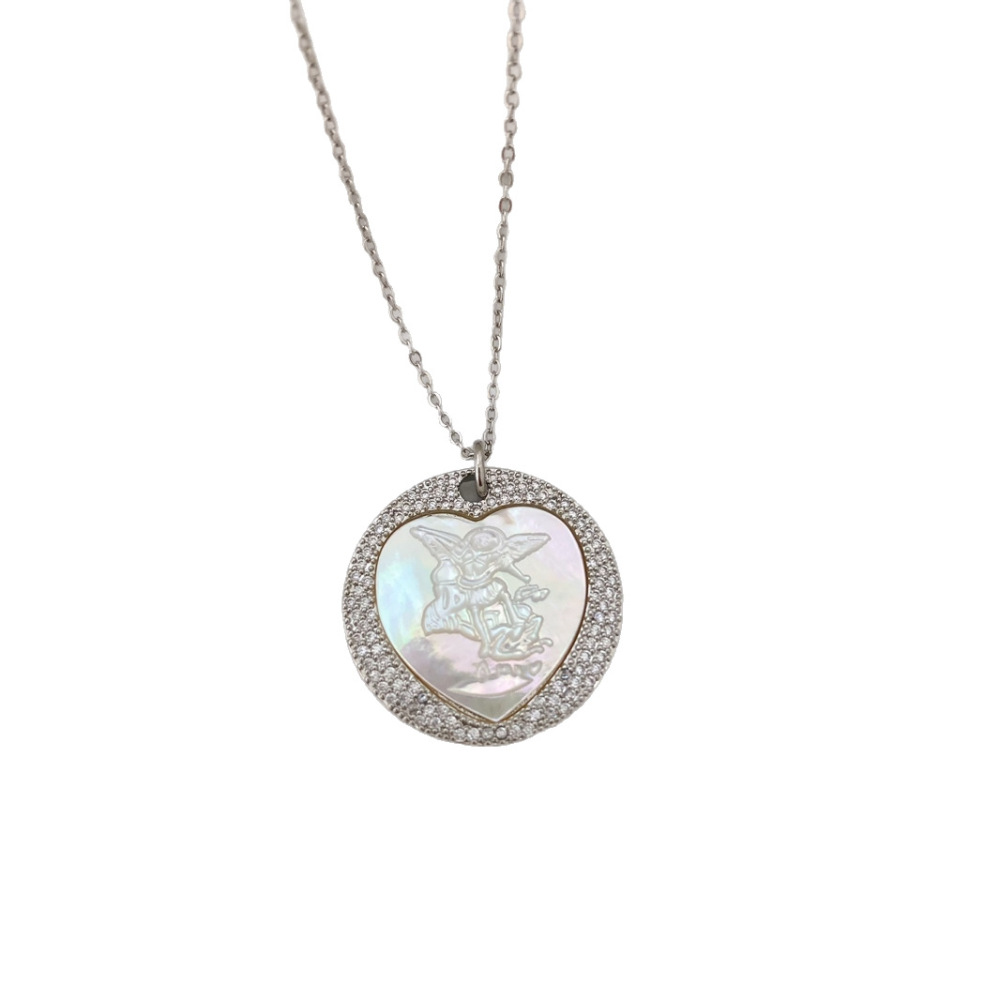 New Zircon White Mother-of-Pearl Guadalupe Pendant Women's European Style Jewelry Accessories Geometric Pattern Electroplated