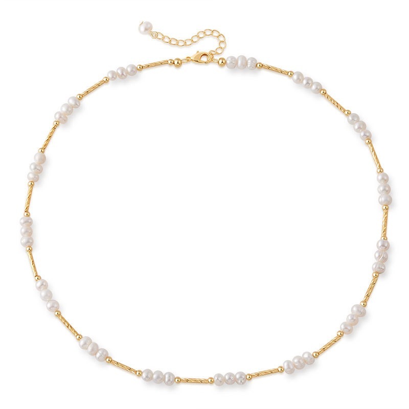 Natural Freshwater Pearl Set Necklace Vintage Style Classic Bracelet Real Gold Plated Brass
