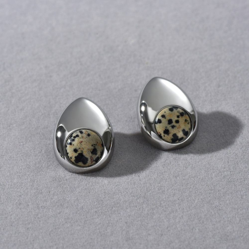 S925 Silver Needle Geometric Pattern Earrings Luxury Fashion Metal Engraving Spot Stone Versatile Women's Jewelry Accessories