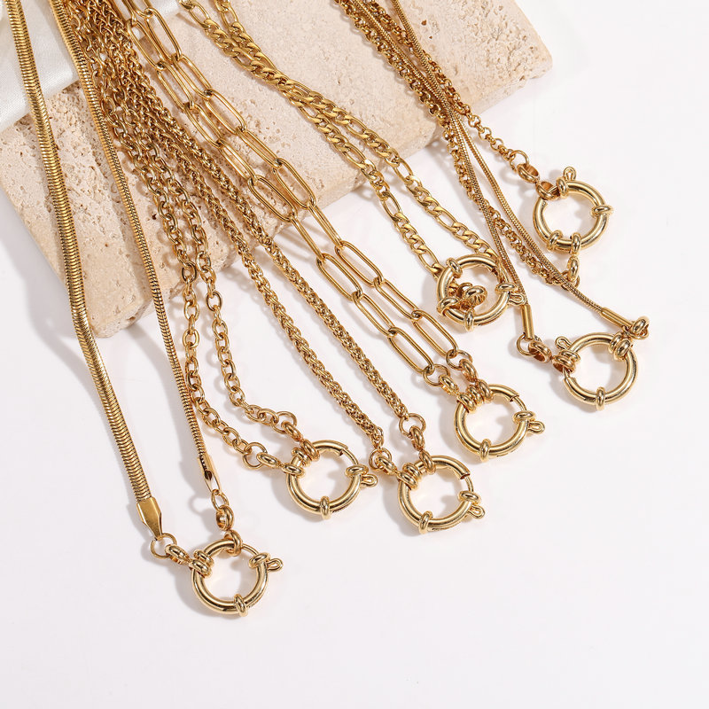 Minimalist Snake Bone Chain DIY Jewelry Stainless Steel 18K Gold Clasp Collarbone Chain Accessories
