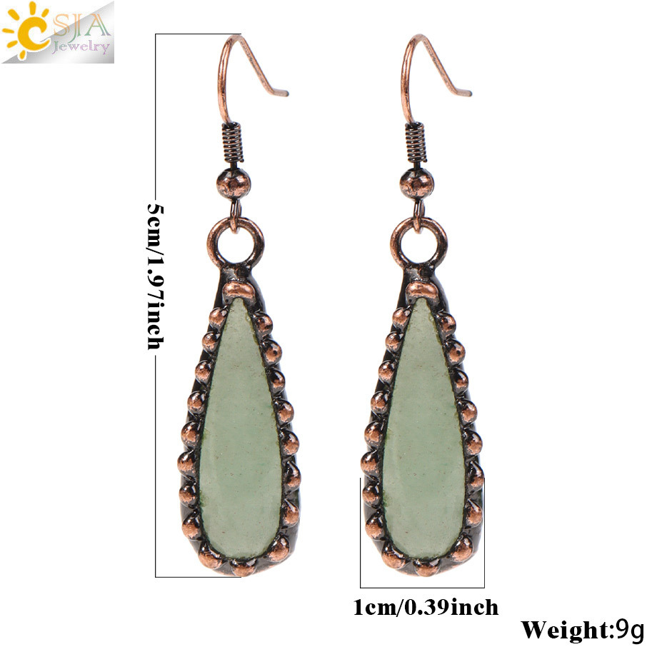 Retro  Natural Crystal Waterdrop Earrings Long East Ling Gold Sand Green Drop Ear Jewelry Accessories