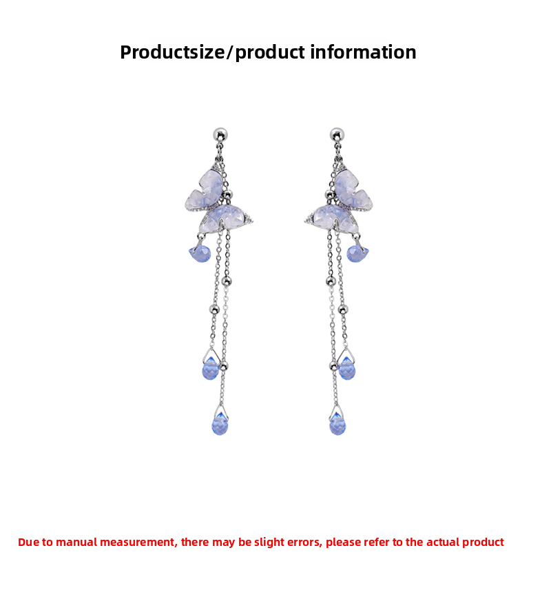 Luxurious Gradient Crystal Butterfly Waterdrop Tassel Earrings Fashion Sweet Personality Round Face Women's Jewelry Accessories