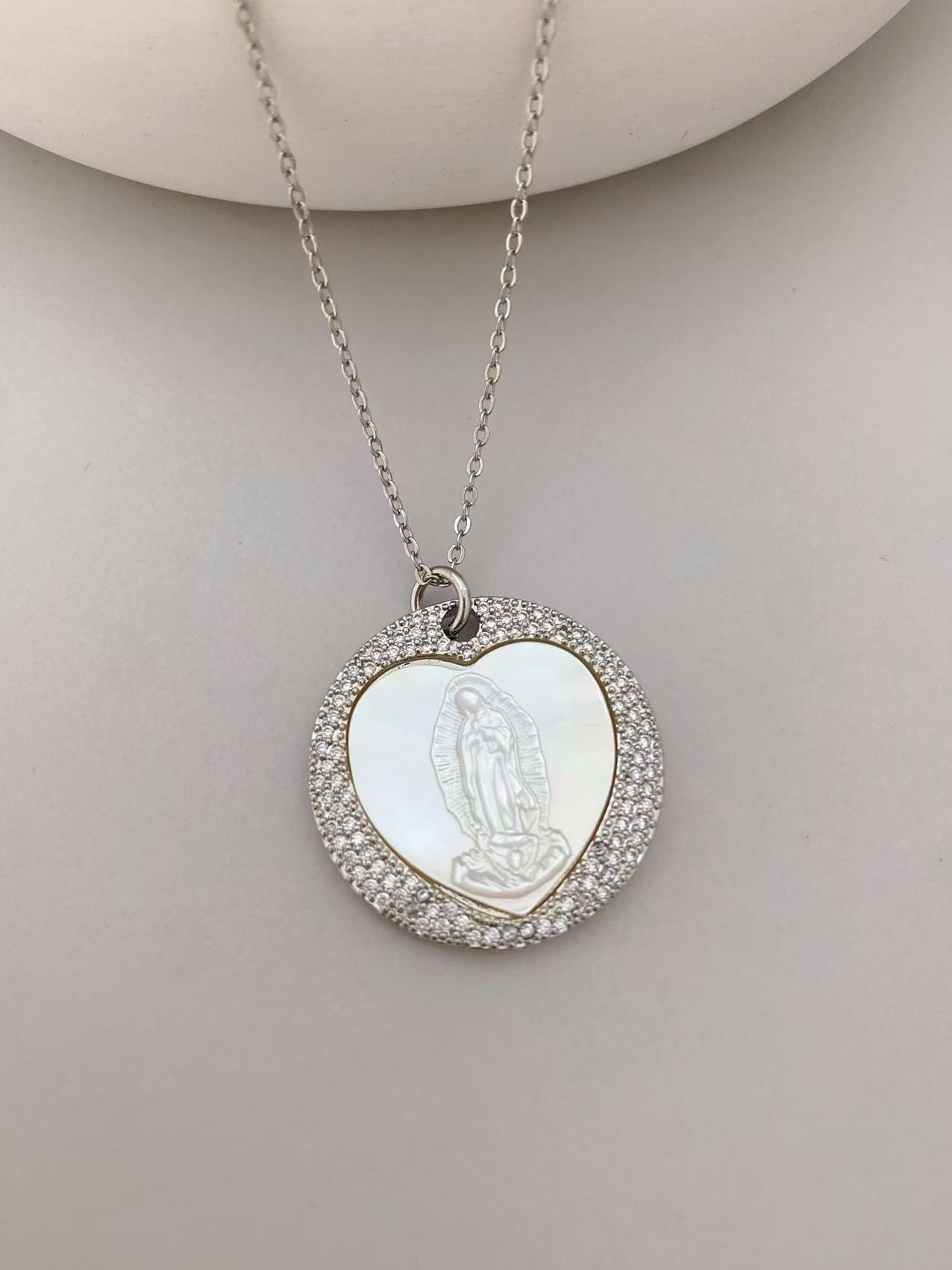 New Zircon White Mother-of-Pearl Guadalupe Pendant Women's European Style Jewelry Accessories Geometric Pattern Electroplated