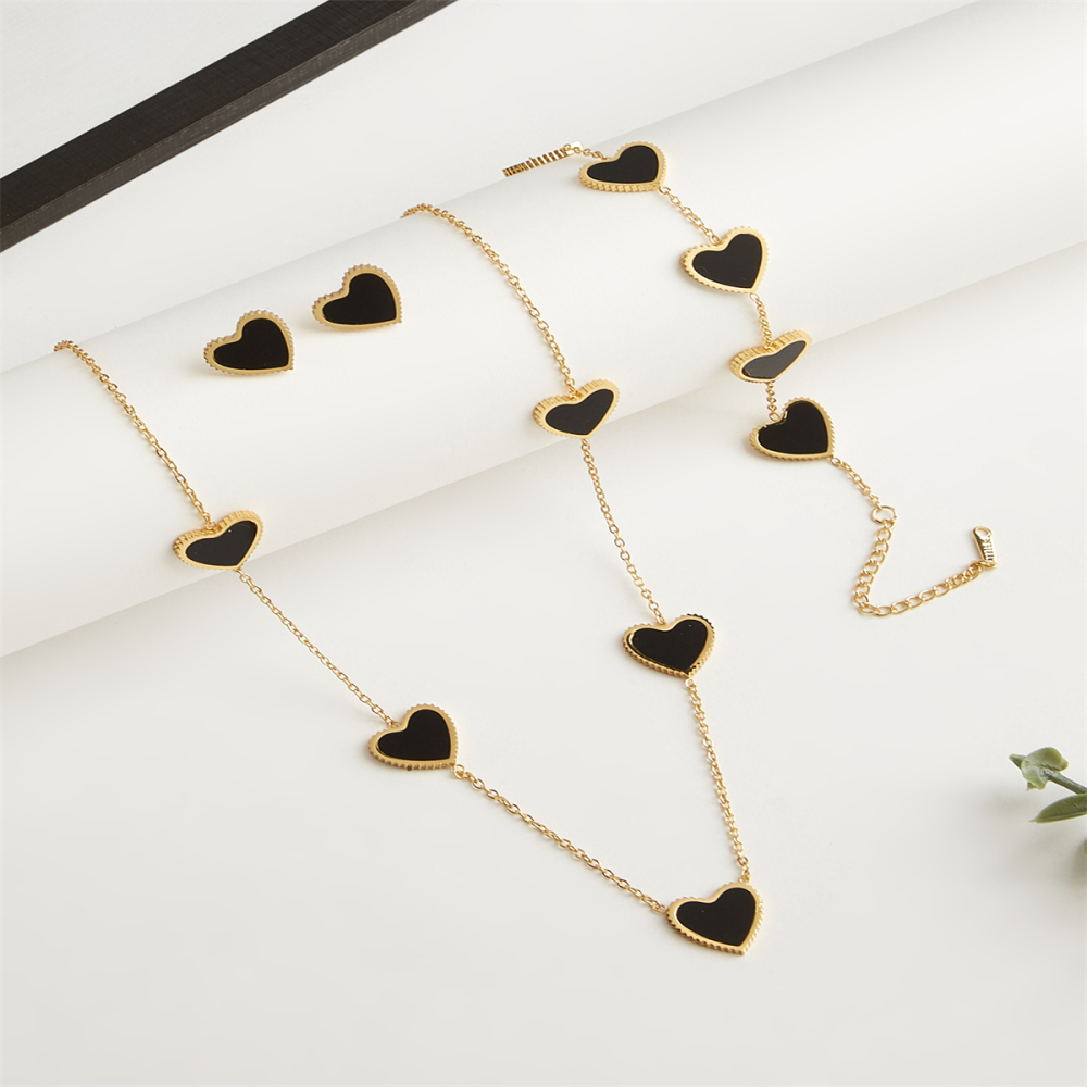 302 Stainless Steel Heart Shape Electroplating Golden Plated Casual Elegant Cable Chain Jewelry Set