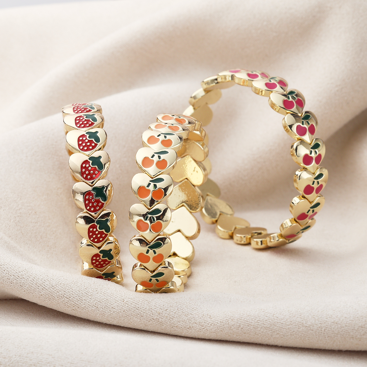 18K Gold Plated Copper Elastic Bracelet Cherry Ladybug Design Casual Everyday Selfie Ready Sweet Simple Style For Women