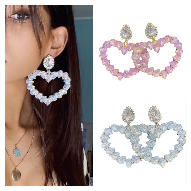 Large Hoop Earrings Heart-shaped Full Diamond Women's Jewelry Accessories