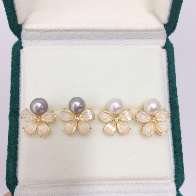 Natural Freshwater Pearl Earrings For Women 18K Gold Plated Flower Studs S925 Sterling Silver Posts Wedding Jewelry Accessories