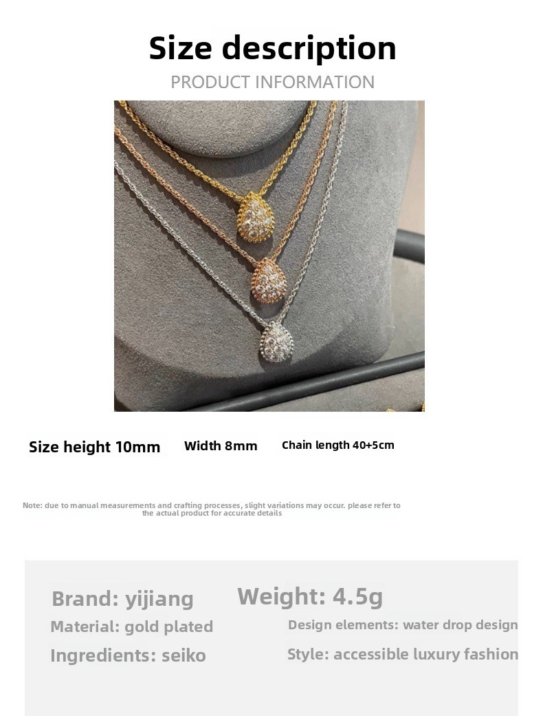 French Luxury Water Drop Diamond Necklace For Women 18K Gold Plated Twist Chain Classic Elegant Collarbone High-Quality Craftsmanship