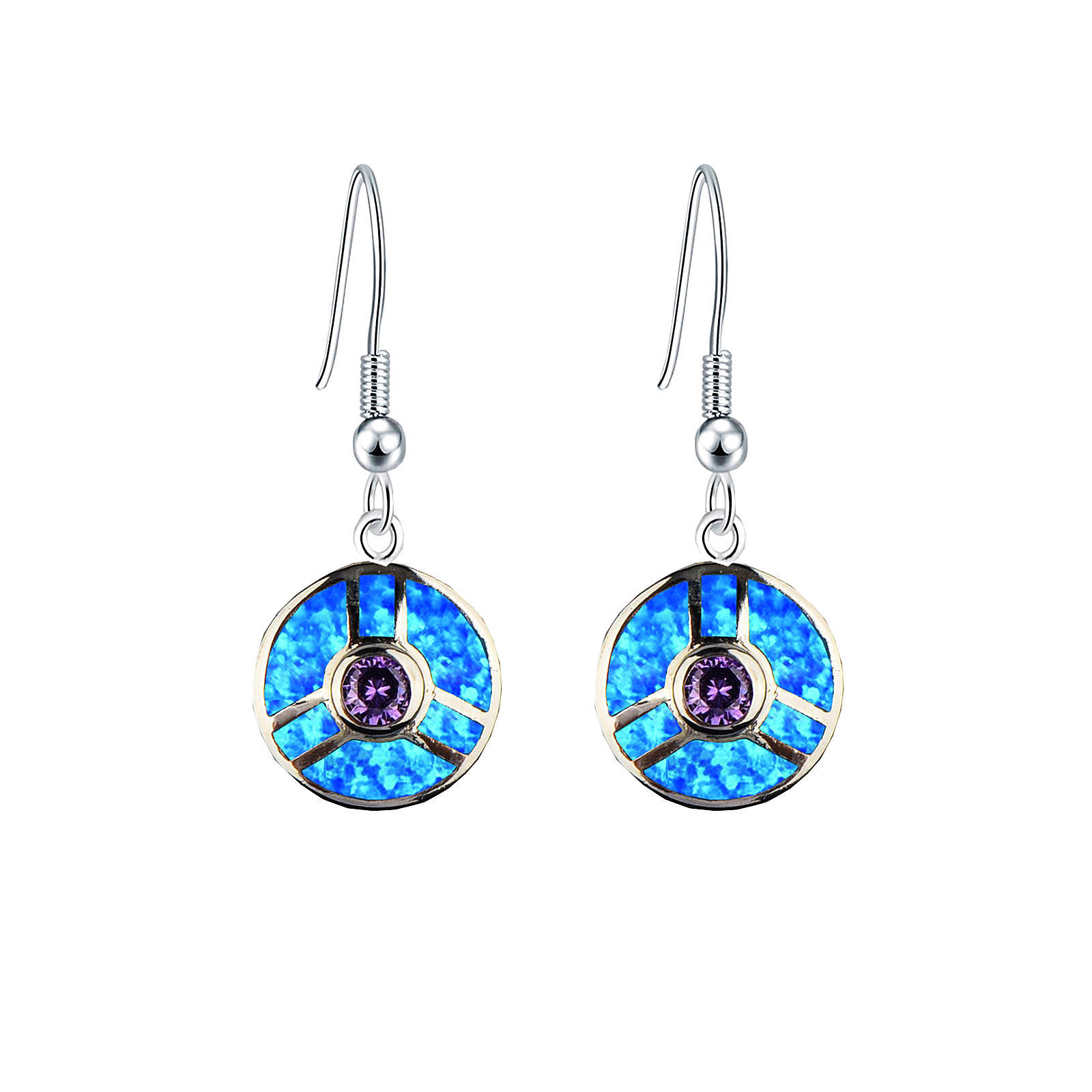 Ocean Wind Round Opal Earrings Beach Girl Coin Earrings Sweet Style Geometric Pattern Copper Jewelry Accessories For Women