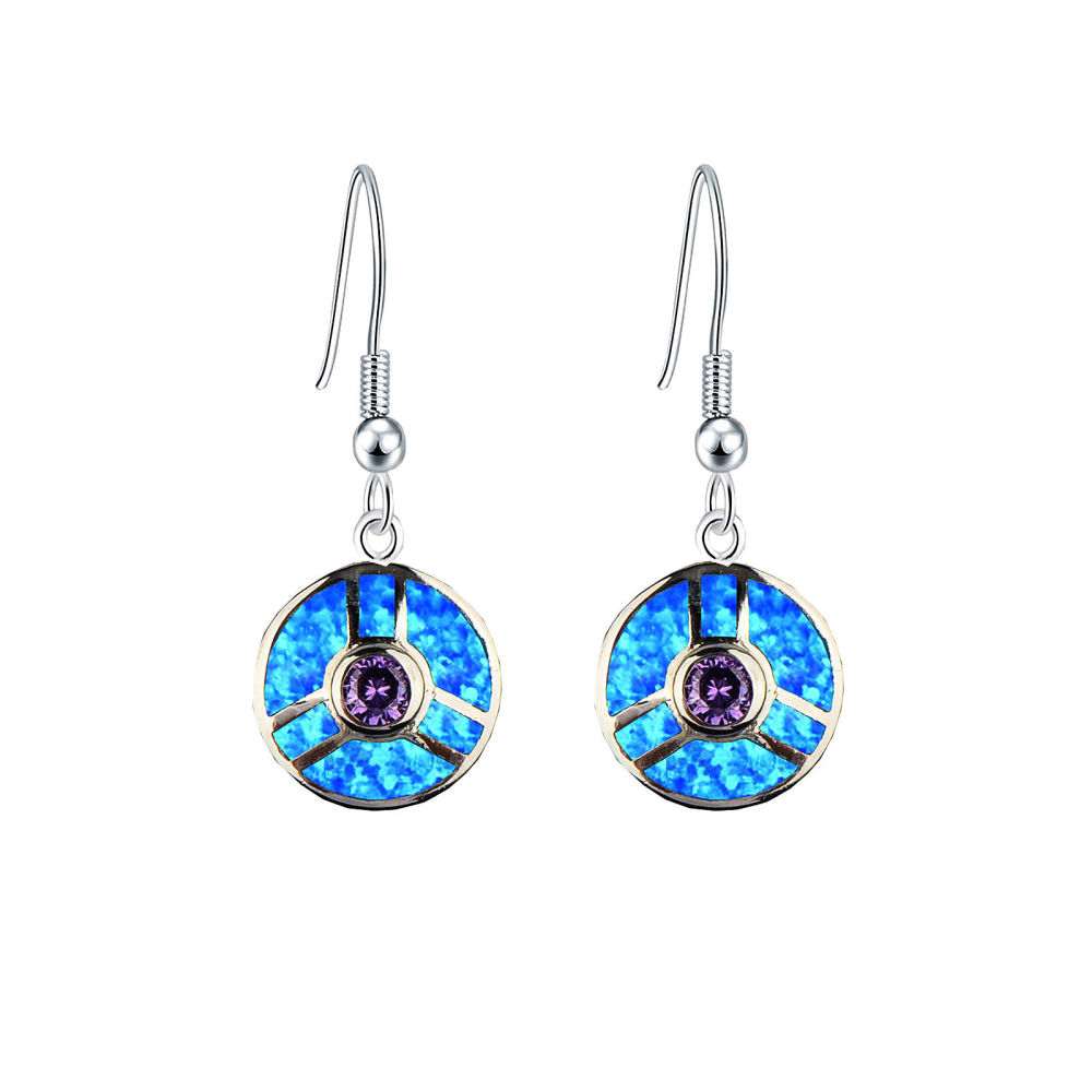 Ocean Wind Round Opal Earrings Beach Girl Coin Earrings Sweet Style Geometric Pattern Copper Jewelry Accessories For Women