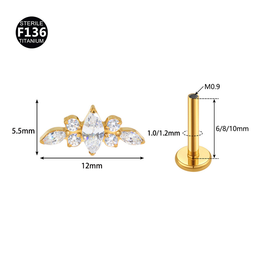 Long F136 Titanium Ear Lip Nose Studs Body Piercing Jewelry Petal Design Inner Tooth Flower Shaped Fashion Accessories