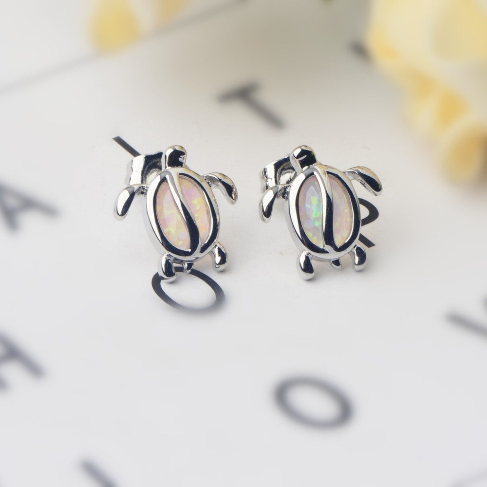 Adorable Pink Opal Turtle Earrings For Girls Trendy Geometric Pattern Holiday Style Copper Jewelry Accessories