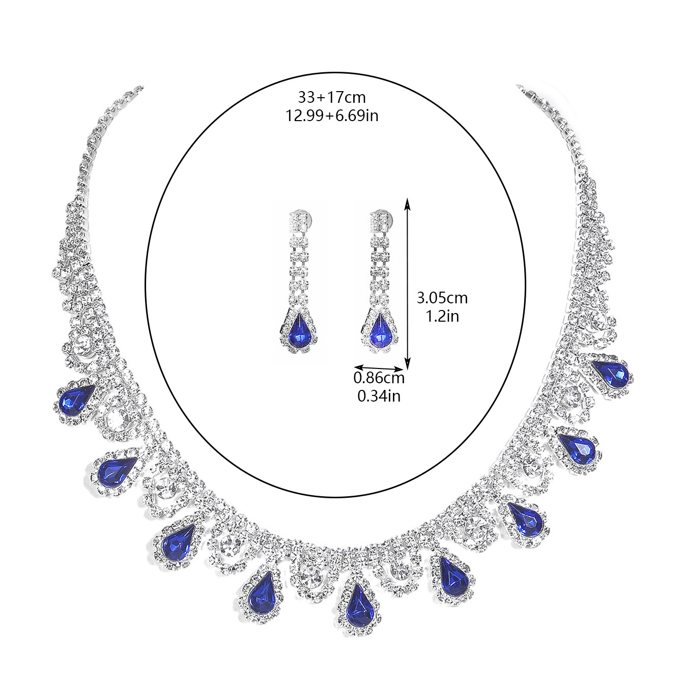 Copper Inlay Water Droplets Tassel Rhinestones Earrings Necklace Jewelry Set